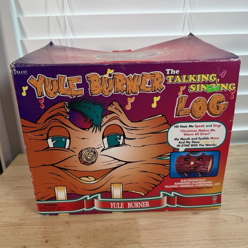 YULE BURNER THE TALKING SINGING LOG BY TELCO ANIMATED CHRISTMAS Box & Back Drop - Picture 10 of 16